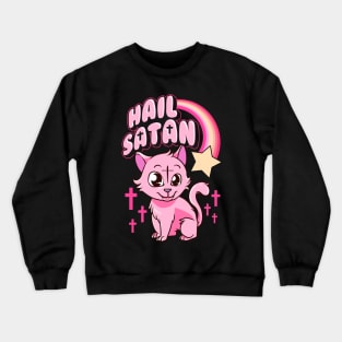 Hail Satan Cat Cute Rainbow Kitty Heavy Metal Pun Crewneck Sweatshirt